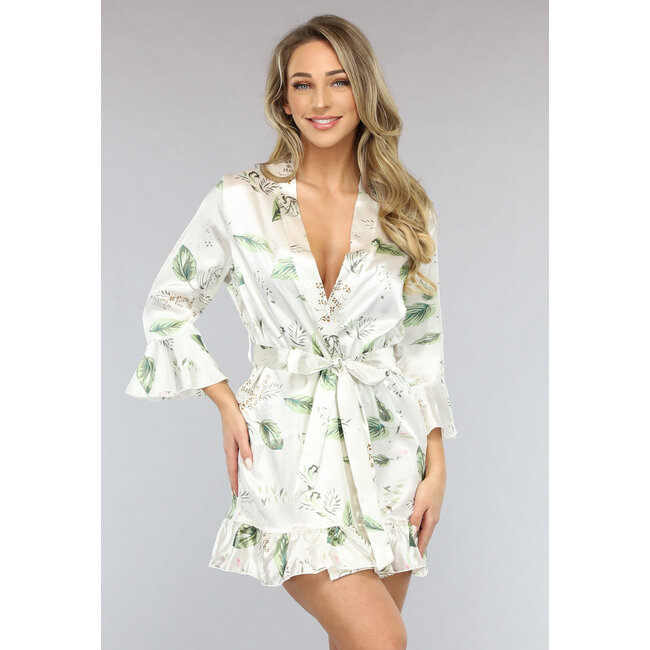 Satin Floral Kimono mit Rüschen