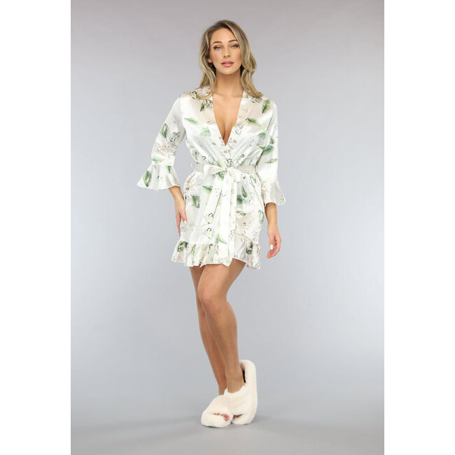 Satin Floral Kimono mit Rüschen