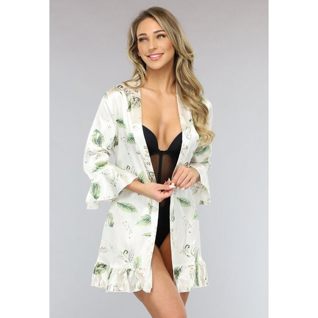 Satin Floral Kimono mit Rüschen