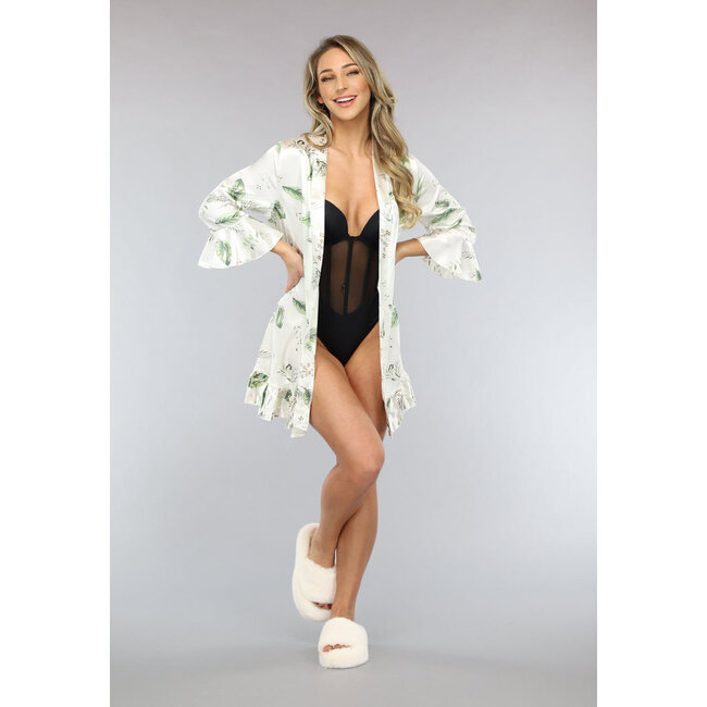 Satin Floral Kimono mit Rüschen