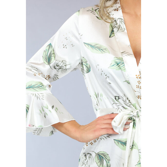 Satin Floral Kimono mit Rüschen