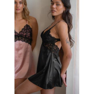 Satin Babydoll mit offenem Rücken in Schwarz