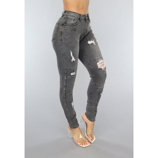 Graue gerippte Skinny Jeans mit Rippendetail