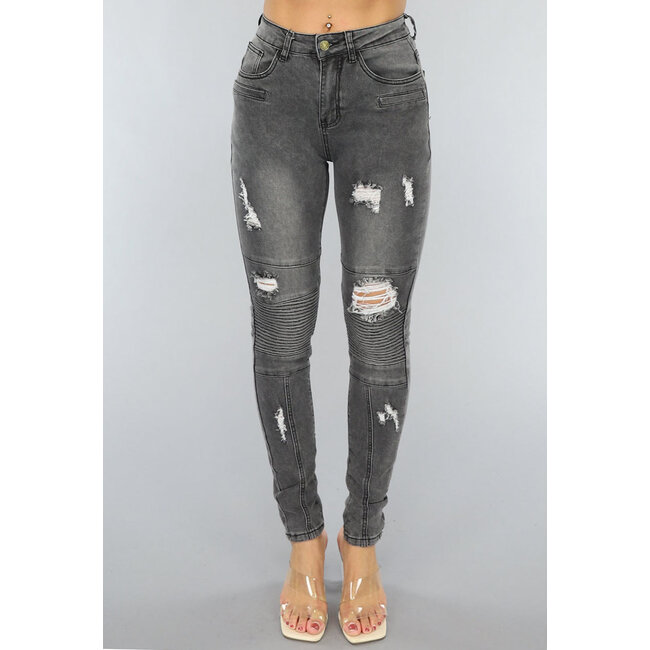 Graue gerippte Skinny Jeans mit Rippendetail