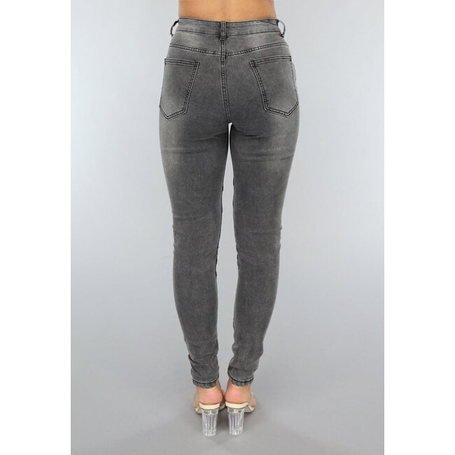 Graue gerippte Skinny Jeans mit Rippendetail