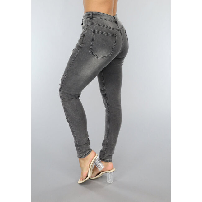 Graue gerippte Skinny Jeans mit Rippendetail