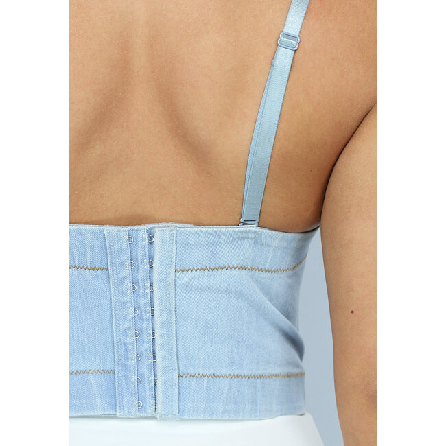 Jeans-Bustier mit Perlen und Glitzersteinen 