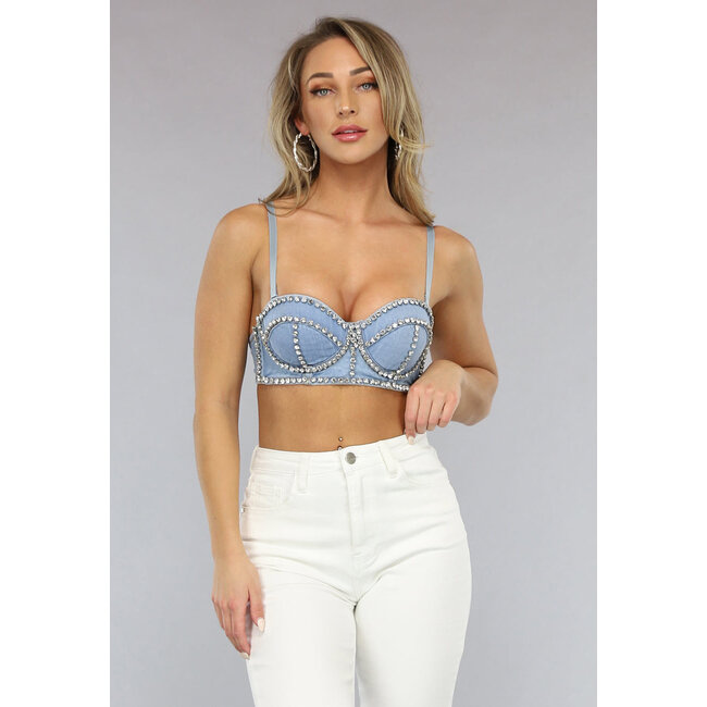 Bustier-Top aus Denim mit Glitzersteinen