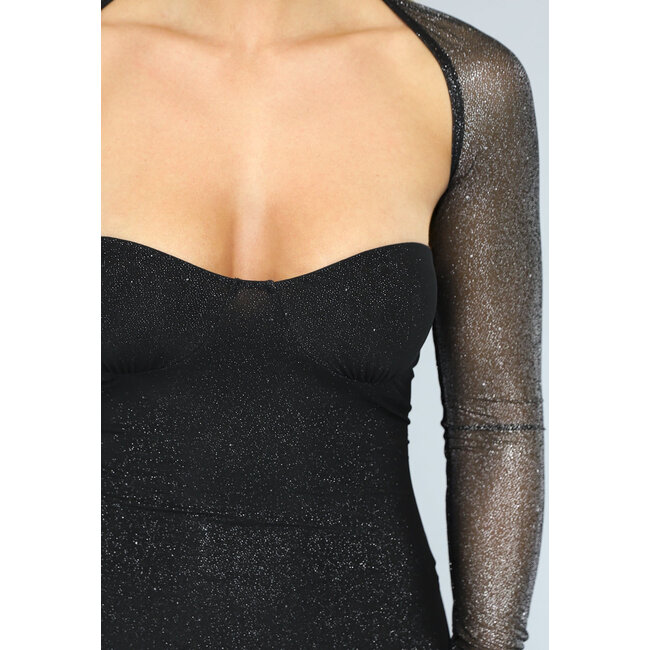 Schwarzes Glitzerkleid mit losem Bolero