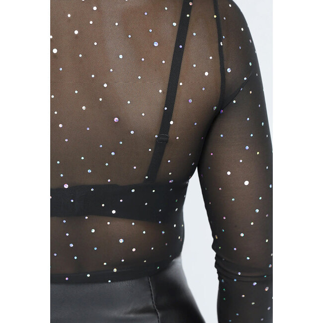 Mesh-Glitzer-Top mit Korsett-Look