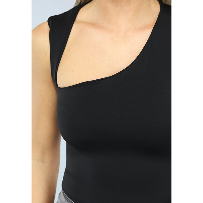 Schwarzes asymmetrisches ärmelloses Top