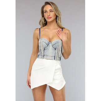 NEW0702 Bustier-Top aus Denim mit Strass