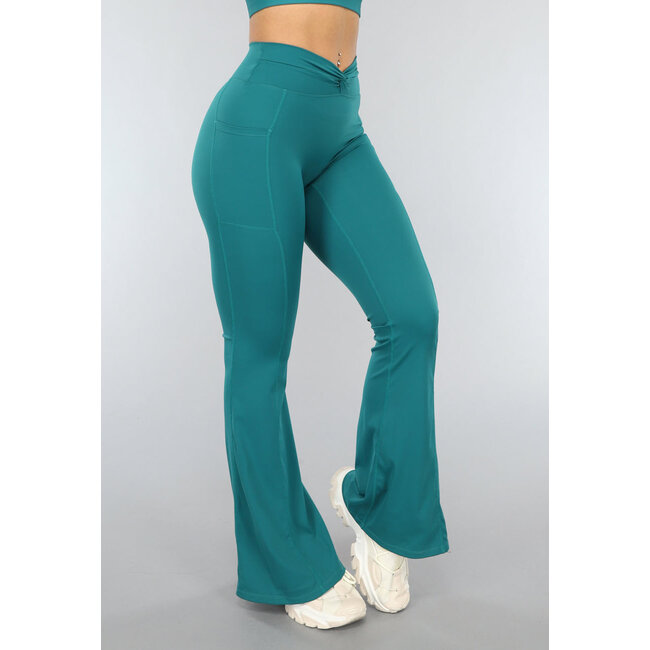 Seegrüne High Waist Flared Sports Leggings