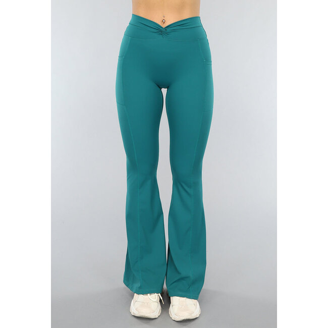 Seegrüne High Waist Flared Sports Leggings