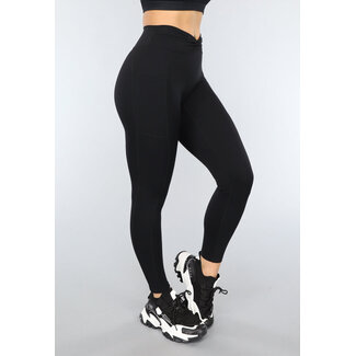 Schwarze Sport-Leggings mit Overslag-Bund