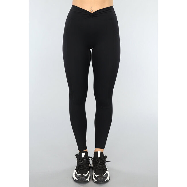 Schwarze Sport-Leggings mit Overslag-Bund