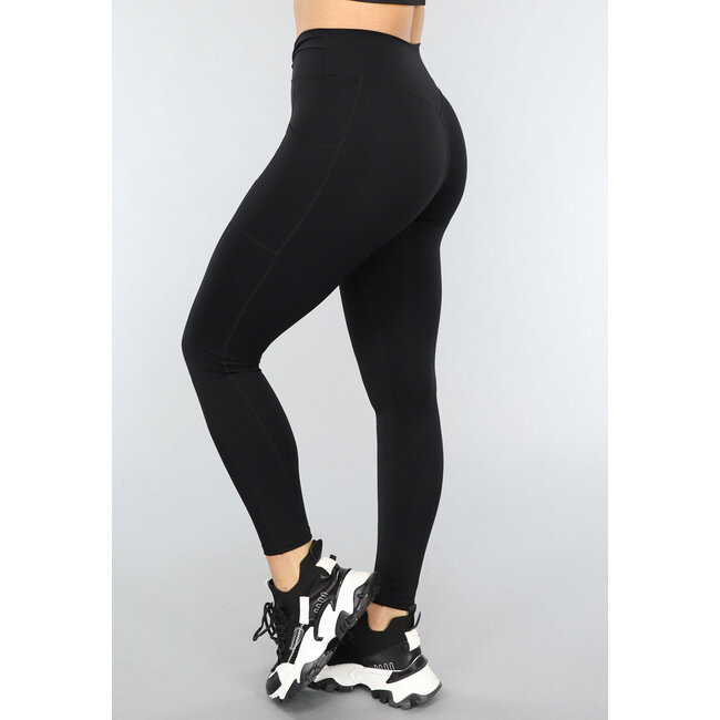 Schwarze Sport-Leggings mit Overslag-Bund