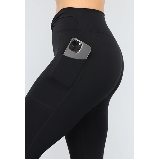 Schwarze Sport-Leggings mit Overslag-Bund