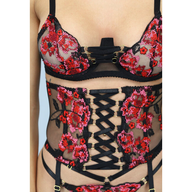 Dessous-Set mit gestickten Rosen