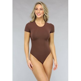 Brauner Stretch Body mit kurzen Ärmeln