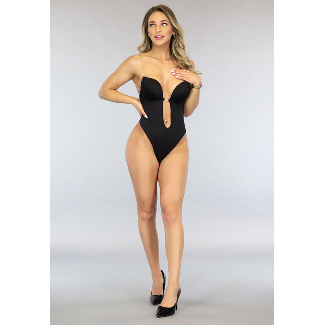 Schwarzer unsichtbarer rückenfreier Bodysuit