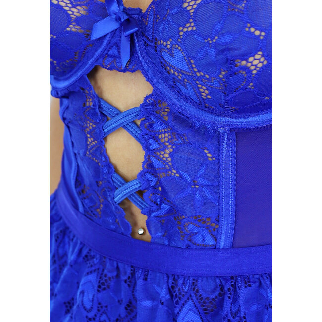 Sexy königsblaues Dessous-Set mit festem Faltenrock