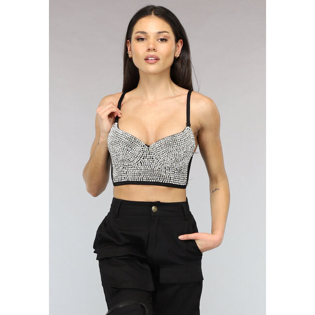 Schwarzes Crop-Bustier mit silbernem Glitzer