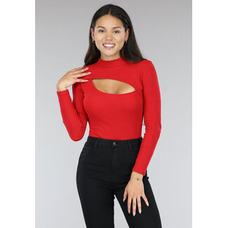 Roter Rippenbodysuit mit Ausschnitt