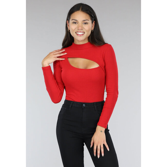 Roter Rippenbodysuit mit Ausschnitt