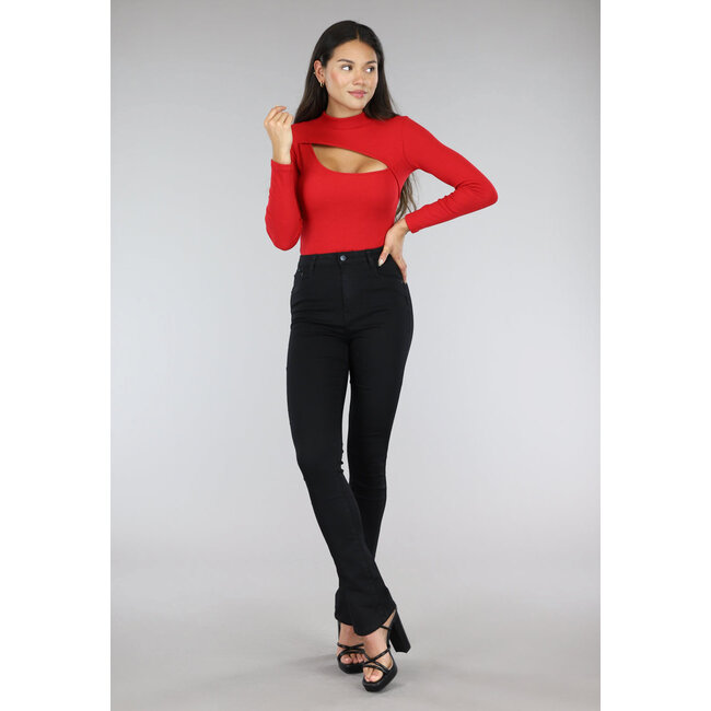 Roter Rippenbodysuit mit Ausschnitt