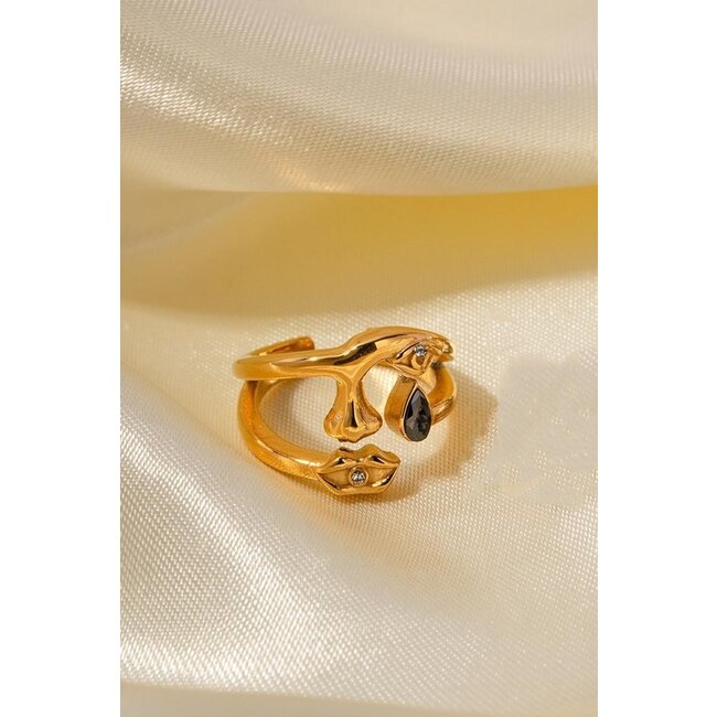 Gold Einstellbarer Edelstahl Statement Ring