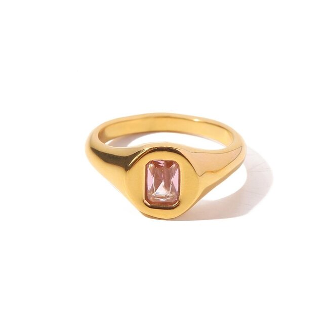 Gold-Edelstahl-Ring mit rosa Edelstein