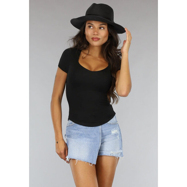 Schwarzes plissiertes Stretch-Crop-Top