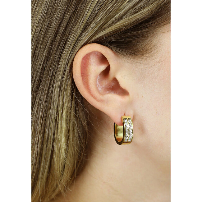 Goldfarbene Edelstahl-Ohrringe mit Strasssteinen