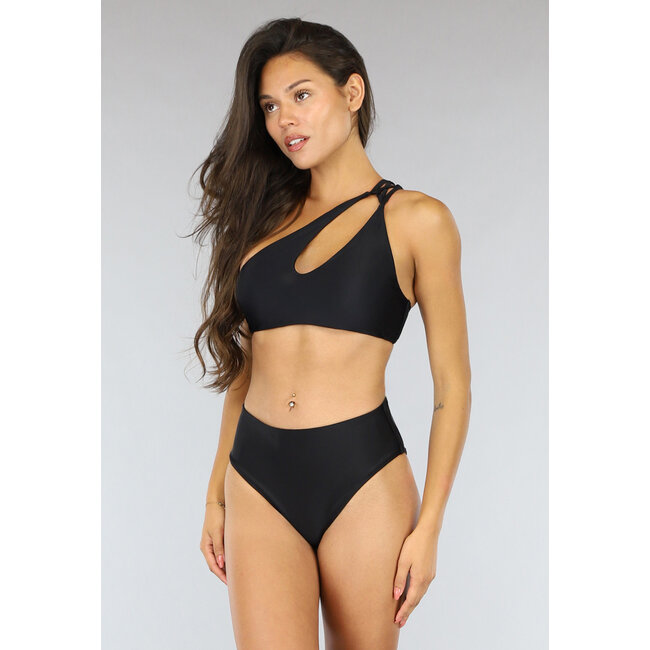 Schwarzes Bikinioberteil mit Polsterung und geflochtenem Detail