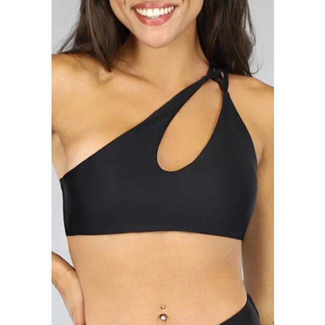 Schwarzes Bikinioberteil mit Polsterung und geflochtenem Detail