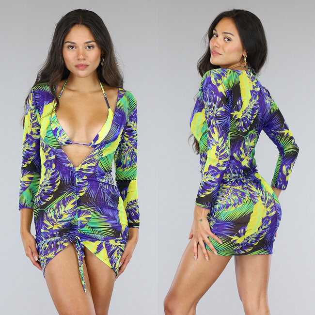Sexy Dschungel Print Bikini Set mit Cover Up Kleid