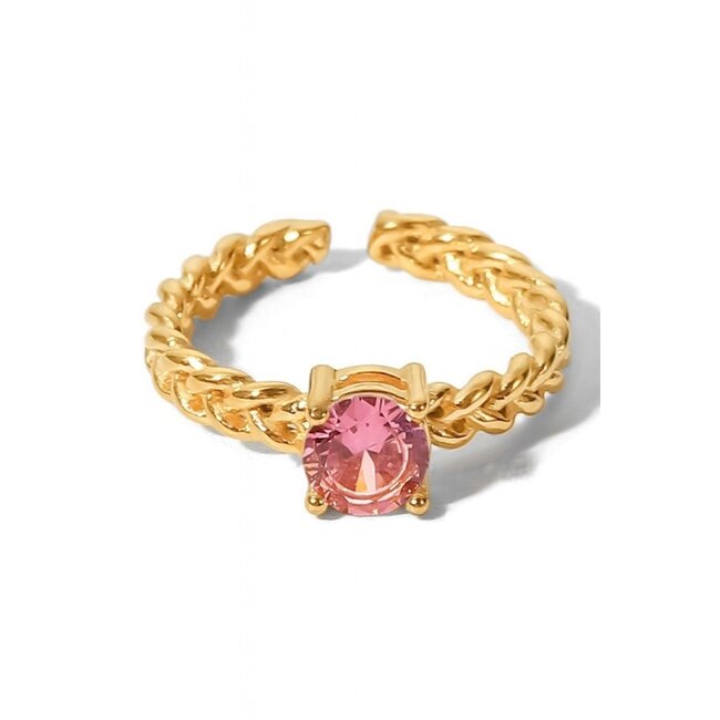Gold Edelstahl Verstellbarer Ring mit rosa Stein