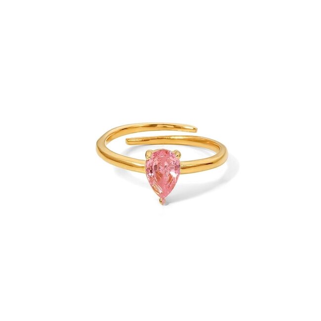 Verstellbarer Ring aus Gold und Edelstahl mit rosa Kristallstein