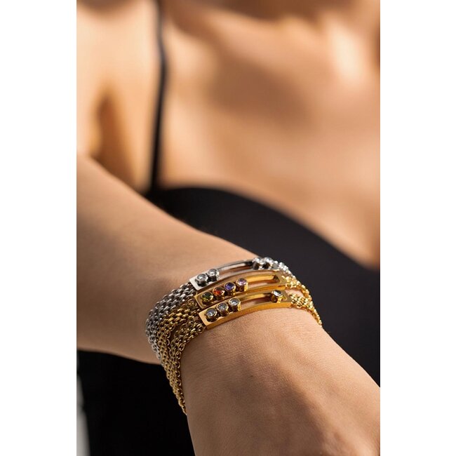 Gold-Edelstahl-Armband mit rechteckigem Charme und Diamant