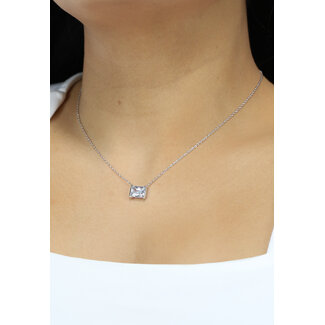 NEW1303 Edelstahl-Halskette mit Silberstein