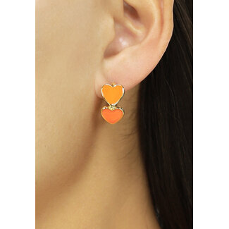 ORANJE-F Goldene Ohrringe mit orangefarbenen Herzen
