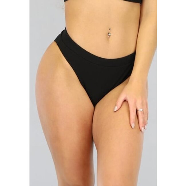 Schwarzer Rippenbikini mit hoher Taille - Slip