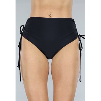 NEW2106 Schwarzes Bikini-Unterteil mit hoher Taille und Falten