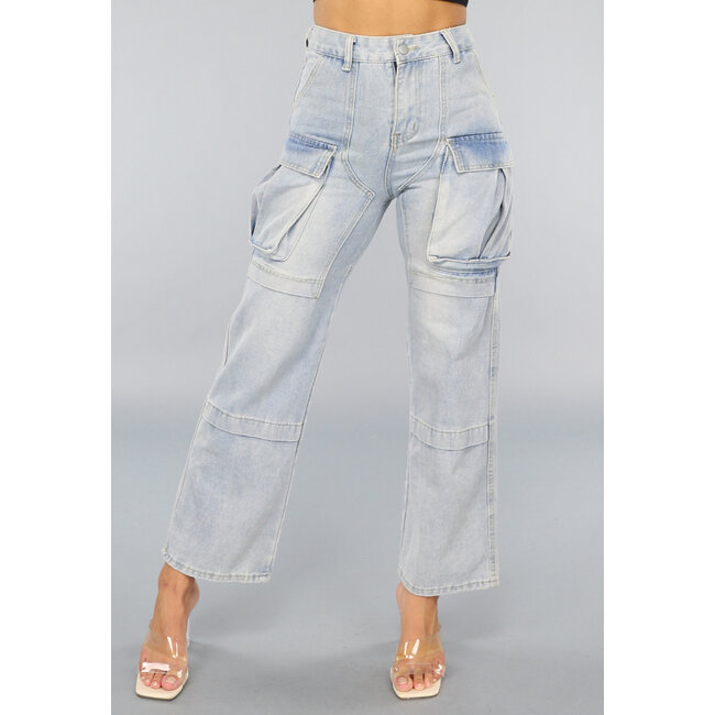Blaue Utility Jeans mit weiten Beinen und Taschen