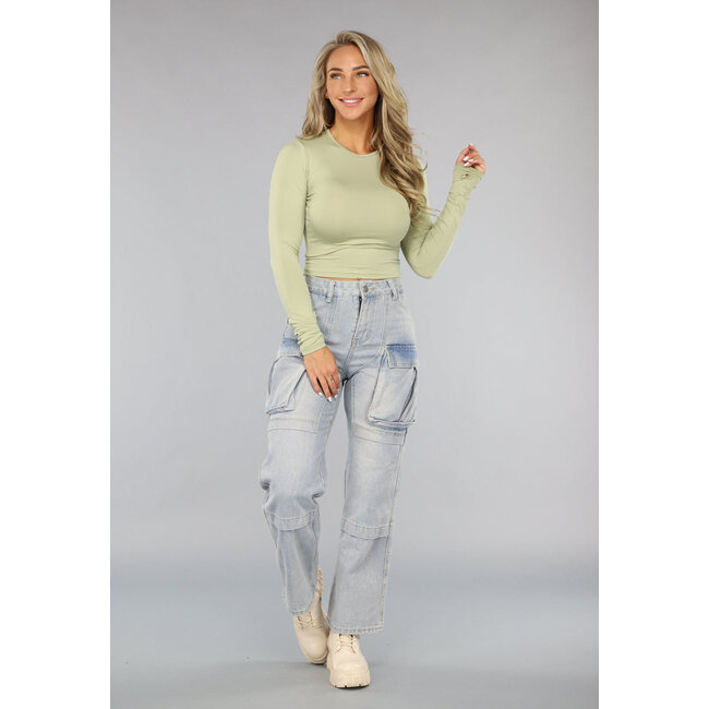 Blaue Utility Jeans mit weiten Beinen und Taschen