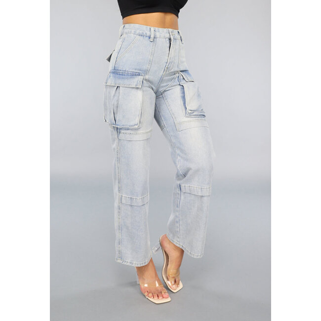 Blaue Utility Jeans mit weiten Beinen und Taschen