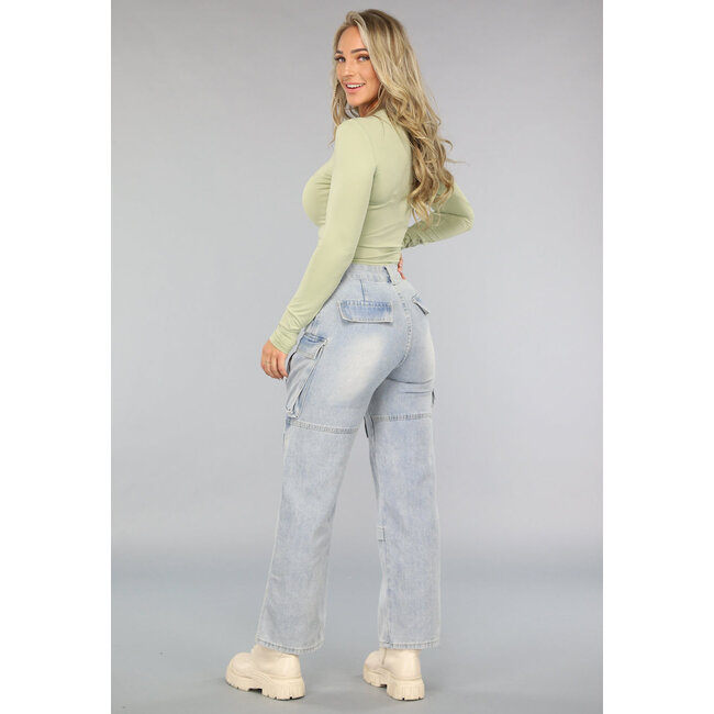 Blaue Utility Jeans mit weiten Beinen und Taschen