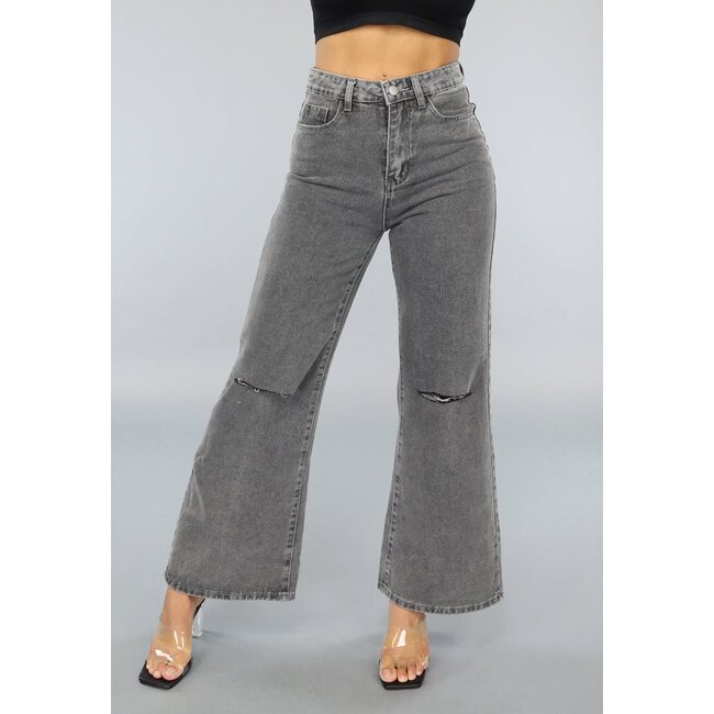 Graue Jeans mit hoher Taille aus Denim