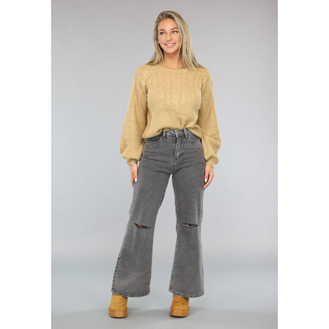 Graue Jeans mit hoher Taille aus Denim